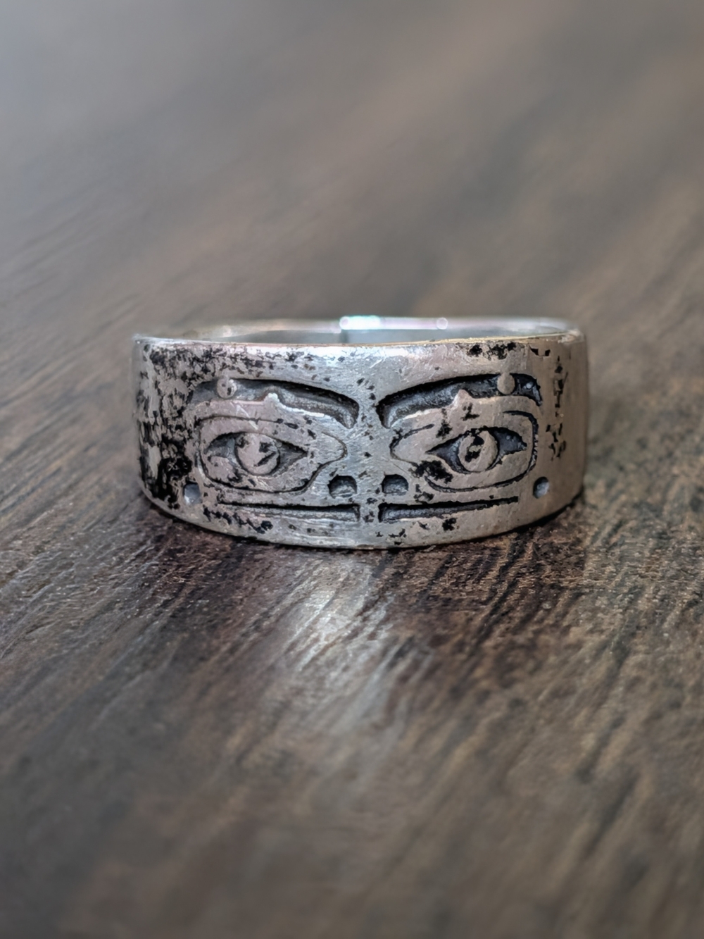 JEANNE GAMBLE J. Gamble 925 Sterling Silver Engraved Frag Face Western Band Ring